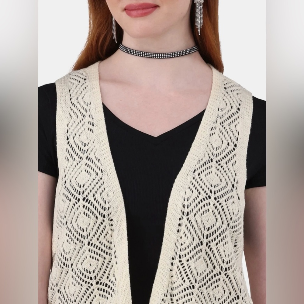 No Boundaries Cream Fringe Knit Vest - Picture 3 of 5